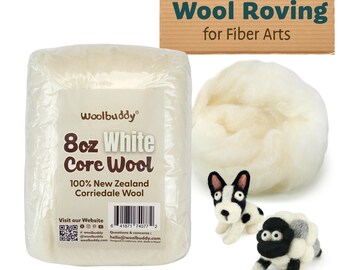 White Core Wool Batting, Undyed Sheep Wool, Needle Felting, Spinning