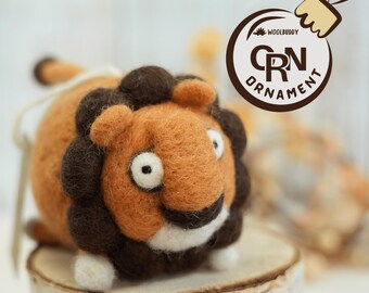 Needle Felted Lion Ornament, Handmade Woolbuddy