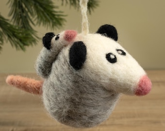 Needle Felted Opossum with Baby Ornament, Woolbuddy Christmas Decoration