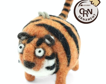 Felted Wool Tiger Ornament, Handmade Miniature Animal Decor