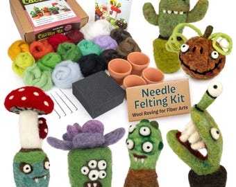 Cactus Needle Felting Kit, DIY Plant Craft, Halloween Decor