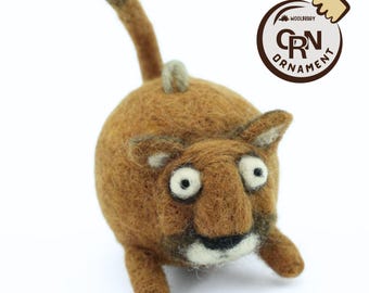 Felted Wool Cougar Ornament, Handmade Miniature Animal Decor