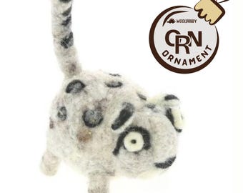 Needle Felted Snow Leopard Ornament, Handmade Woolbuddy