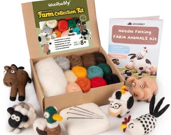 Farm Animal Needle Felting Kit, Beginner DIY Wool Crafts