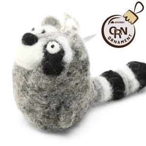 Raccoon Ornament, Felted Raccoon, Needle Felted Animal, Wool Animal Decor, Christmas Decor, Holiday Gift, Eco Friendly