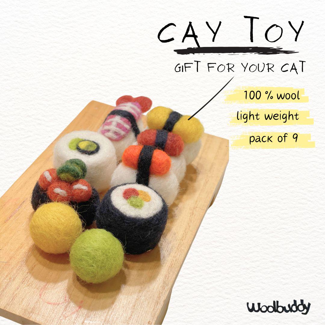 Felted Wool Sushi Cat Toy Set, Gift for Cat Lovers