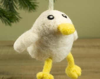 Needle Felted White Duck Ornament, Handmade Woolbuddy