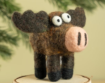 Felted Wool Moose Ornament, Handmade Miniature Animal Decor