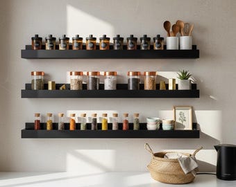 Modern Floating Metal Shelf – Wall Mounted Kitchen Spice Rack, Minimalist Storage Organizer