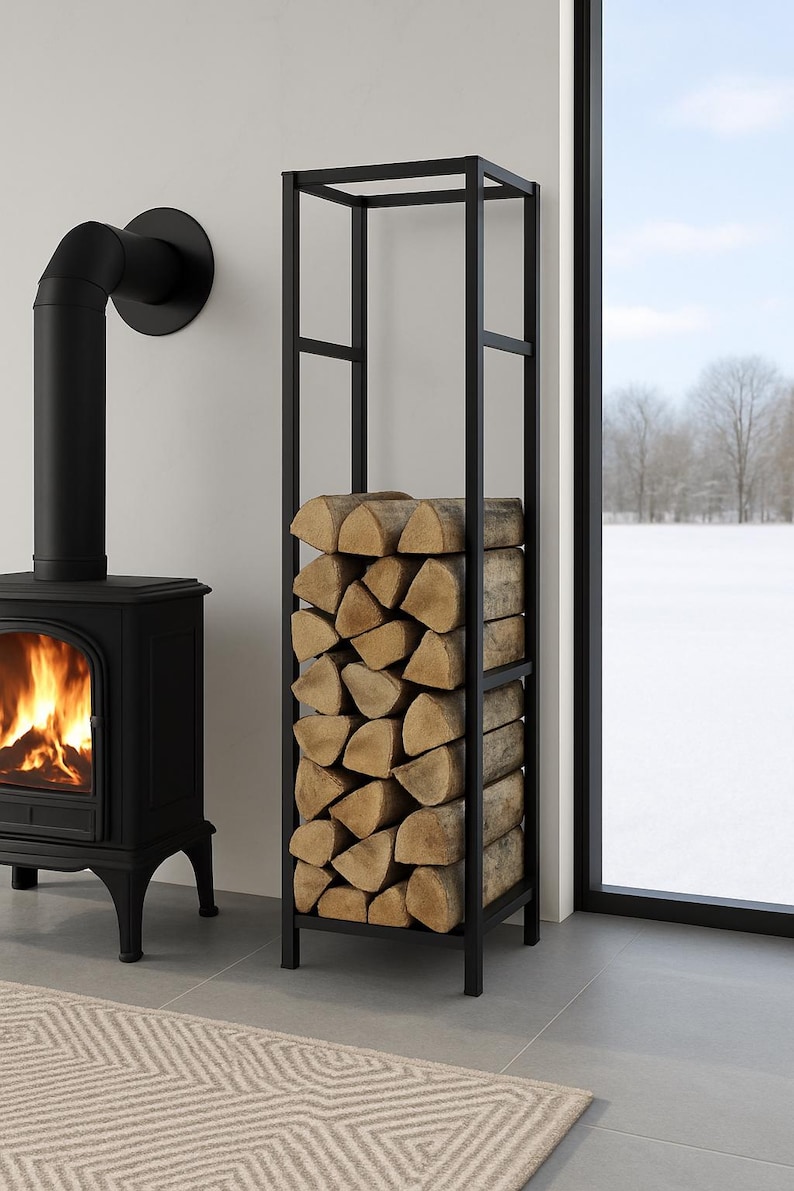 Modern Log Rack Modern Metal Firewood Rack | Indoor Log Holder for Fireplace | Vertical ...