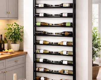 Wall Mounted Metal Wine Rack – Modern Vertical Wine Storage – Minimal Home Bar Decor