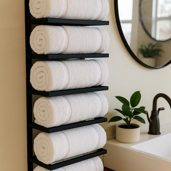 Wall Mounted Metal Towel Holder with Hooks – Bathroom Hand Towel Rack – Modern Towel Organizer for Bathroom & Guest Room,Space Saving Design
