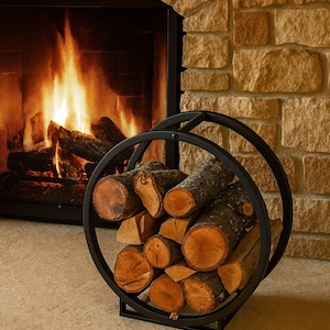 Modern Round Metal Firewood Rack, Portable Log Holder, Minimalist Fireplace Wood Storage