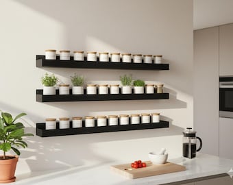Mensola moderna in metallo galleggiante – Porta spezie da cucina a parete, organizer minimalista