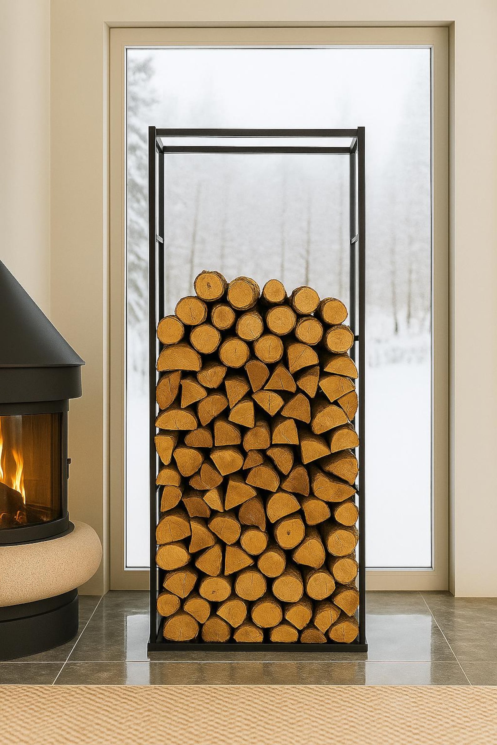Modern Log Rack Stylish Metal Indoor Firewood Rack, Modern Log Holder & Wood Storage ...