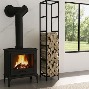 Modern Metal Firewood Rack | Indoor Log Holder for Fireplace | Vertical Firewood Storage Stand | Minimalist Wood Rack for Living Room