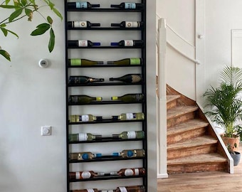 Wall Mounted Metal Wine Rack – Modern Vertical Wine Storage – Minimal Home Bar Decor