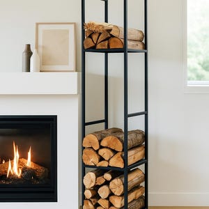 Metal Firewood Rack,Indoor Firewood Rack, Metal Firewood Rack with Kindling Shelf,Wood Storage Solution,Space-Saving Metal Firewood Rack