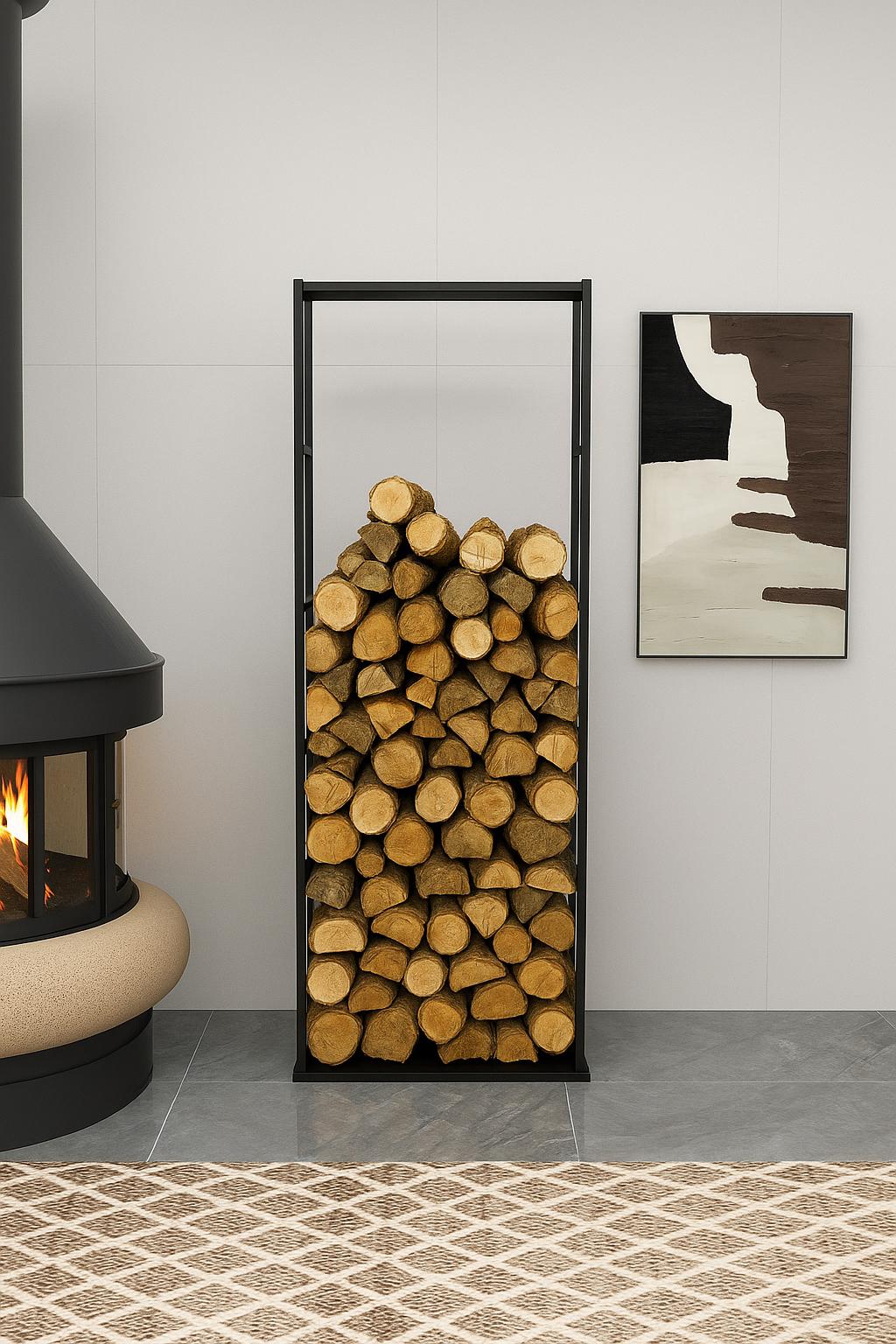 Stylish Log Rack Stylish Metal Indoor Firewood Rack, Modern Log Holder & Wood Storage ...