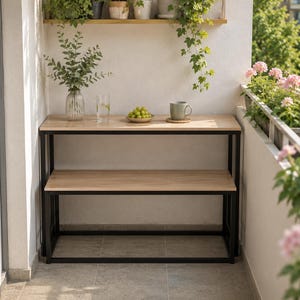 Small Dining Table Set with Bench, Space Saving Dining Table, Narrow Kitchen Table, Breakfast Nook Furniture, Balcony Bistro Table