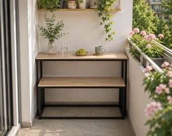 Small Dining Table Set with Bench, Space Saving Dining Table, Narrow Kitchen Table, Breakfast Nook Furniture, Balcony Bistro Table