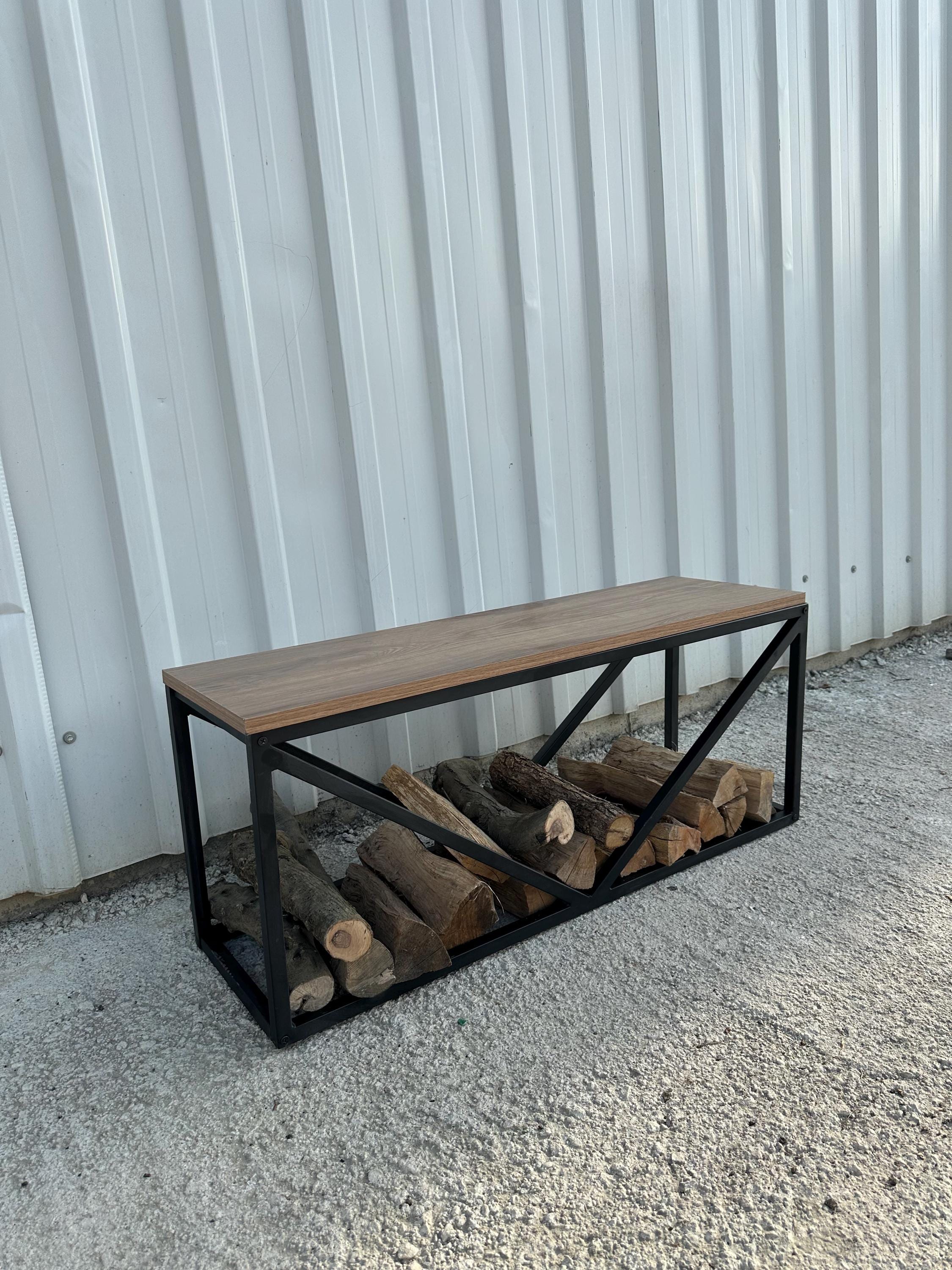 Stylish Log Rack Bench With Built-in Firewood Rack – Stylish Indoor Log Holder & Space ...