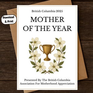 Modèle de carte imprimable pour la fête des mères de la Colombie-Britannique, Colombie-Britannique des mères de l'année 2025, fête des mères, téléchargement numérique instantané.