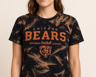 Chicago Bears Acid Wash Tee Bleach Dyed NFL Game Day Shirt Football Fan Tailgate Streetwear