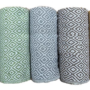 Cotton Diamond Design Throws with fringes for chair or sofas - Elegant organic cotton throw