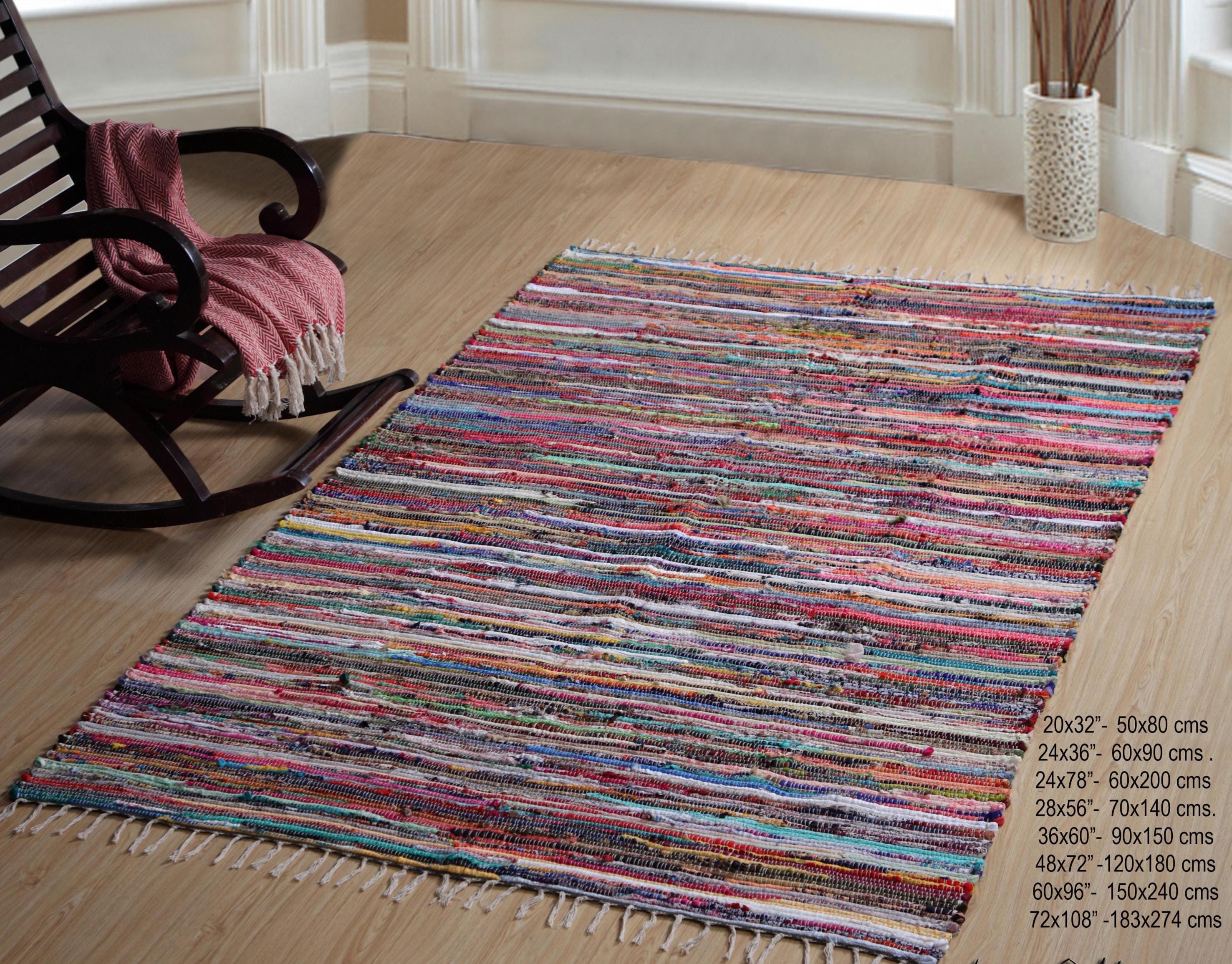 Multicoloured Boho style Area Rugs - Chindi Rag rugs with fringes - Many different sizes available