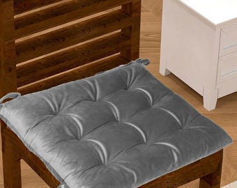 Brushed Velvet Chair Pad: Firm Cotton-Filled Cushion with Ties (40x40 cms)