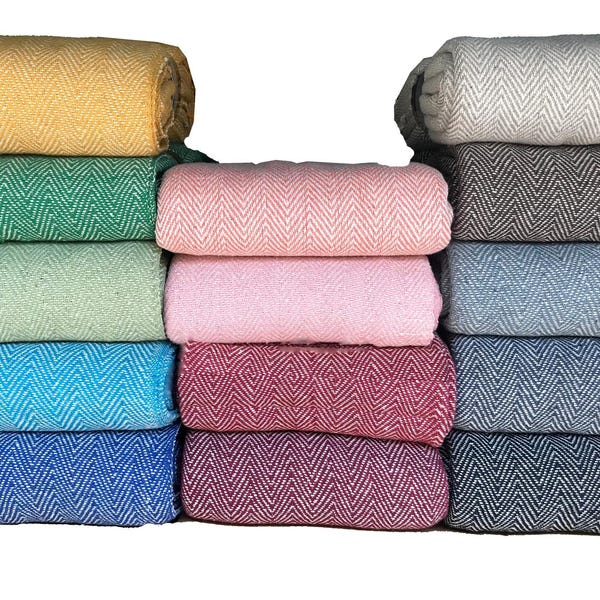 Cotton Herringbone design Throws with fringes for sofas or the bed