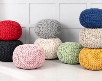 Knotted Cotton Bean Pouf: Modern Foot Stool (45x45x35 cm)