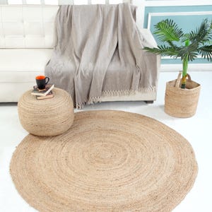 Tapis en Jute Tressé Naturel Beige 300 x 400 cm Motif Découpé Style