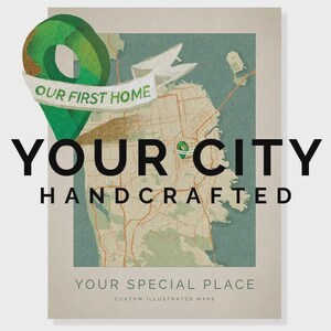 Custom City Map Icon Personalisierte | Illustrierte Wandkunst für Hochzeit, Jubiläum, Abschlussfeier, Einweihungsgeschenk