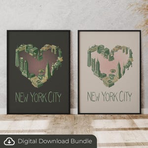 NYC Herz Wahrzeichen New York City Wandkunst, hell & dunkel Versionen (digitaler Download)