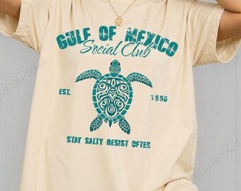 Comfort Colors Gulf of Mexico Social Club Shirt: Tribal Turtle Beach Tee
