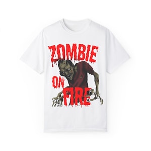 Zombie on Fire Unisex T-Shirt, Spooky Graphic Tee, Halloween Costume, Horror Shirt, Gift for Zombie Lover, Zombie T-Shirt, Zombie, Tech Geed