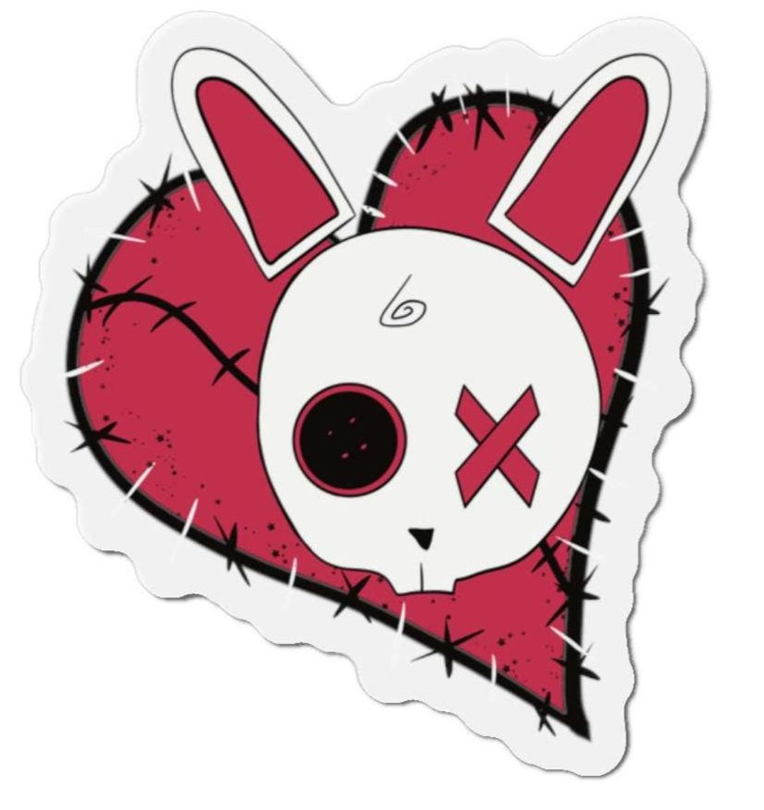 Goth Bunny Stitched Heart Die-cut Magnet | Quirky Emo Sticker - Etsy