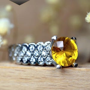 Natural Yellow Sapphire Ring – 2.21 ct TCW Golden Sapphire• 18K Solid Gold • Natural Diamond- infinity band • Ceylon Sapphire Ring