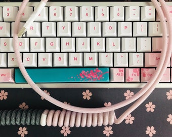 Boba Inspired USB Cable, pink & grey mechanical keyboard cable (made-to-order)