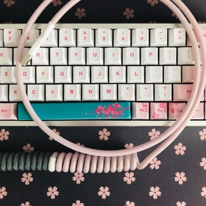 Boba Inspired Coiled USB Cable, pink & grey mechanical keyboard cable (made-to-order), Keyboard Accessory, Keycap Set Colored Cable