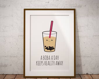 Cute Boba Tea 8x10 Print, Bubble Tea Illustration, Boba Lover Gift