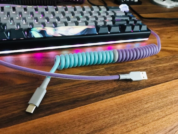 Custom Coiled Keyboard USB Cable With Aviator Connector Botanical 