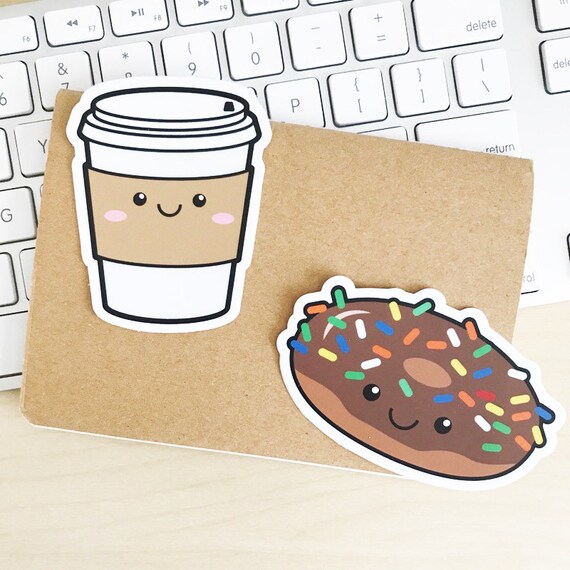 cute coffee donut stickers vinyl stickers etsy