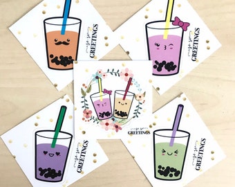 Cute Bubble Tea Sticker, Vinyl die cut sticker, Matcha Tea, Taro Tea, Thai Tea, Strawberry Tea, Milk Tea, Boba Love