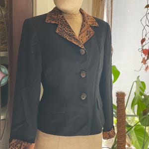 Vintage 80s Black & Animal Print Blazer
