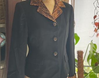 Vintage 80s Black & Animal Print Blazer