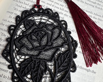 Marcapáginas de encaje con camafeo de rosa, Dark Academia, literario, regalo de aniversario de encaje