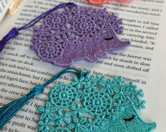 Marcapáginas de erizo, bonito erizo floral, regalo para niños, regalo para jóvenes lectores, marcapáginas de encaje, marcapáginas, literario